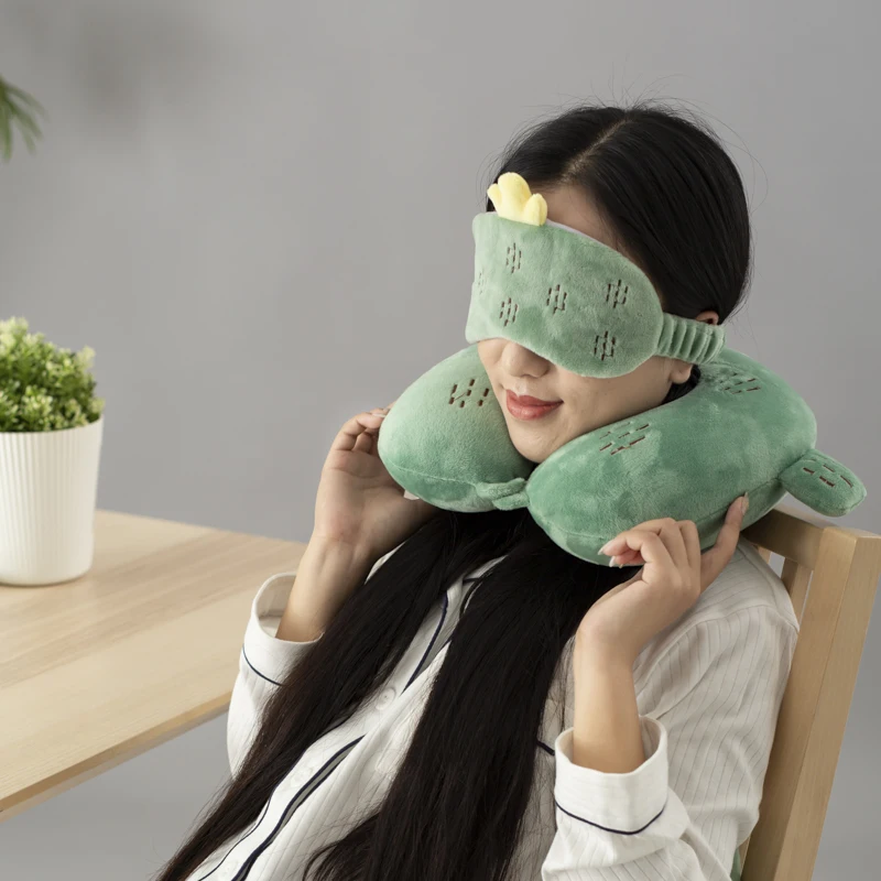 

candice guo! cute plush toy cartoon cactus carrot strawberry pineapple soft U shape pillow eyeshade birthday Christmas gift 1set