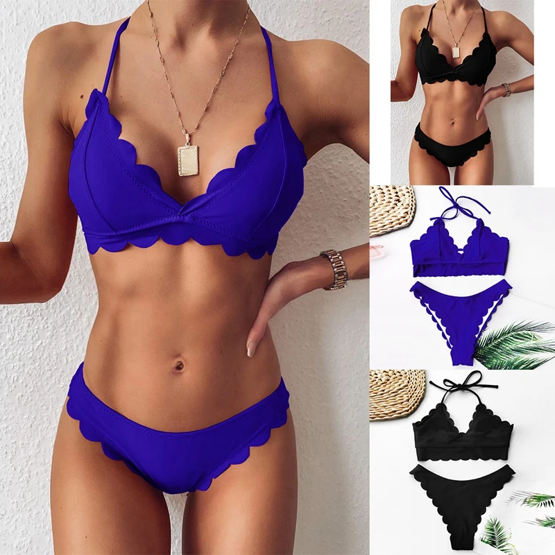 

Women's Sexy Solid Color Cut Flower Bikini 2-Piece Lace Swimsuit Split Swimsuit