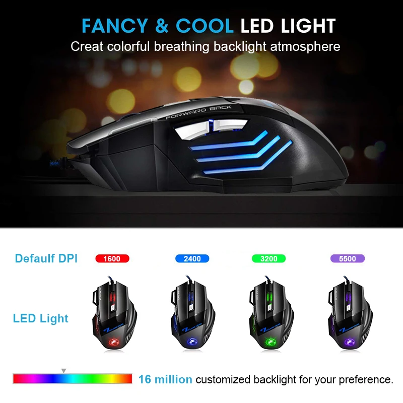 ergonomic wired gaming mouse 7 button led 5500 dpi usb computer mouse gamer mice x7 silent mause with backlight for pc laptop free global shipping