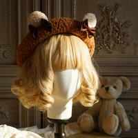 original bear ear beret lamb cashmere lolita headdress jk plush painter hat harajuku cute beret