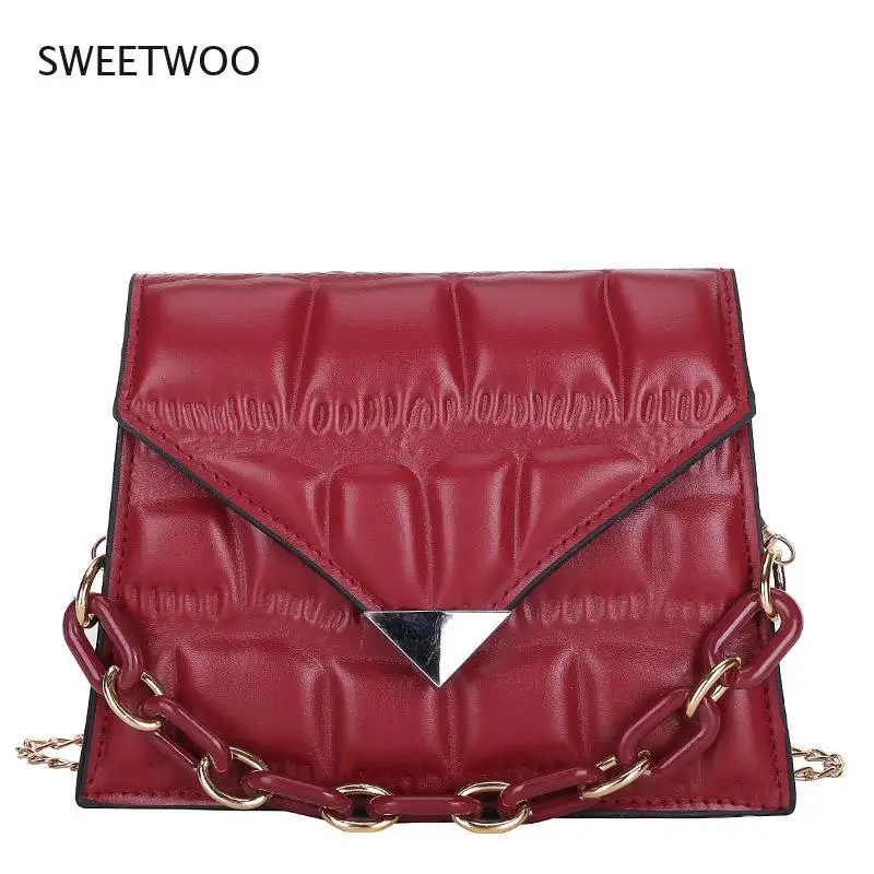 

Bags Women's Bags 2021 New Korean Version Single Shoulder Messenger Small Square Bag Embossed Solid Color Acrylic Chain Handbag