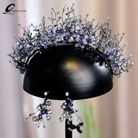 blue crystal flower tiara handmade crown hair accessories headband elegant tiaras bridal wedding jewelry headdress