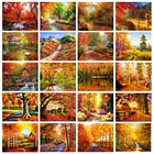 Полноразмерная Алмазная 5D картина, пейзаж, кленовый лес, водная дорога, солнце, домашний декор, Подарочные стразы, вышивка, мозаика