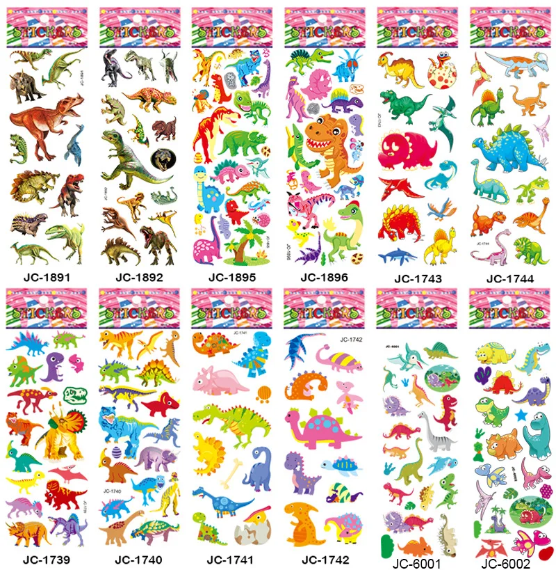 20 листов/партия стикеры в виде пузырьков Мультяшные 3D Динозавры юрского периода