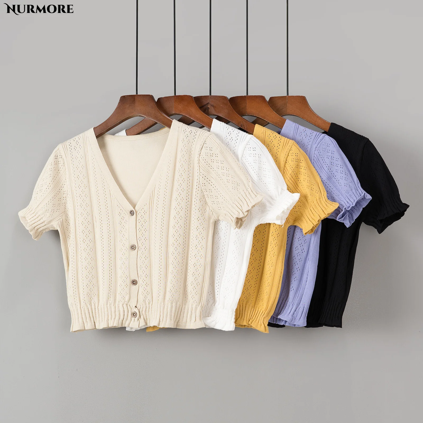 

Nurmore Хлопковая женская короткая футболка с коротким рукавом хлопковые сексуальные летние приталенные трикотажные футболки на пуговицах дл...