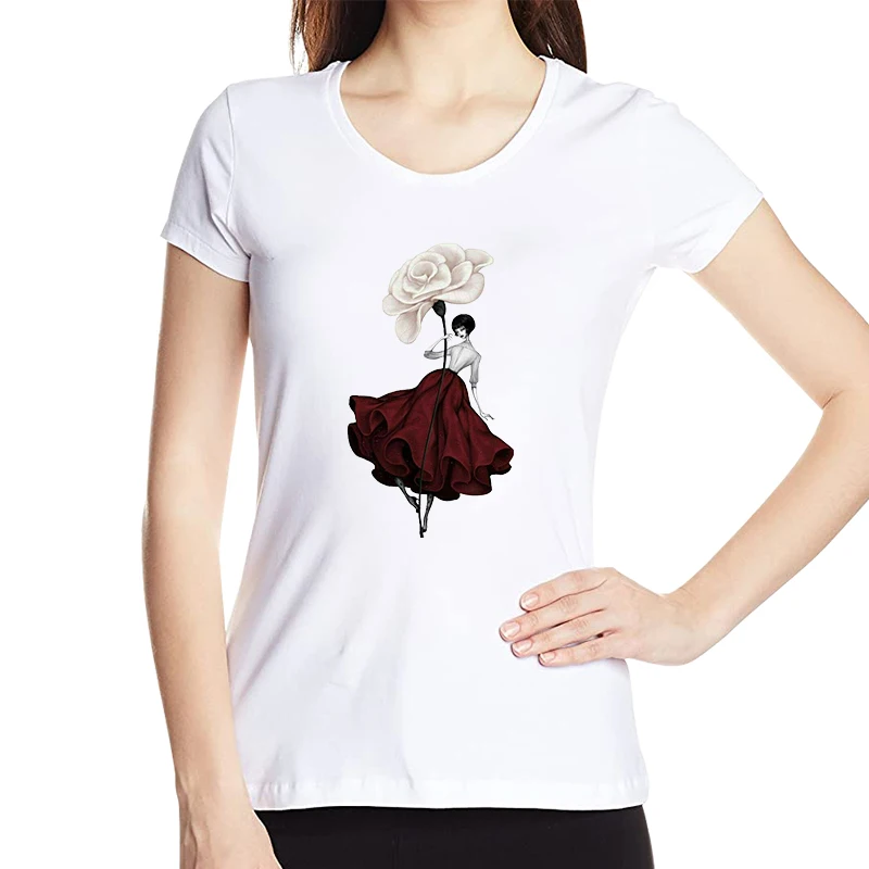 Женская одежда платья с рисунками цветов модные футболки для девочек Футболка