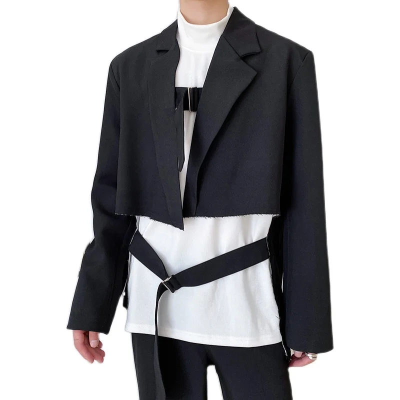 

Men Coat Autumn Irregular Dark Jackets High Street Gothic Coat Men Japan style Outwear Cargabardina hombre larga Black Jacket