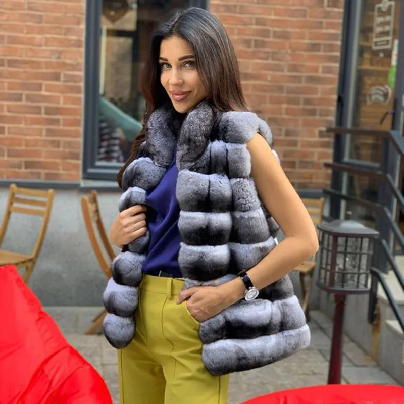 Fashion Women Real Fur Coat Natural Whole Skin Real Chinchilla Color Rex Rabbit Fur Coats Long High Quality Genuine Fur Jackets