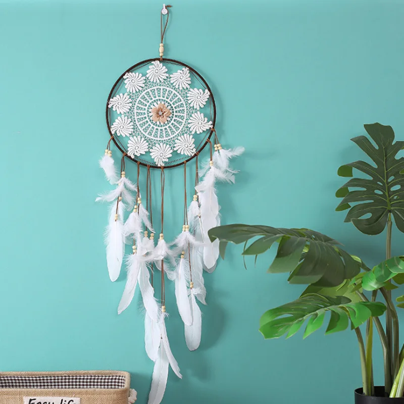 Indian Dreamcatcher hanging ornaments large wedding white feather pendant dream net wind chime creative wall XR165 | Дом и сад