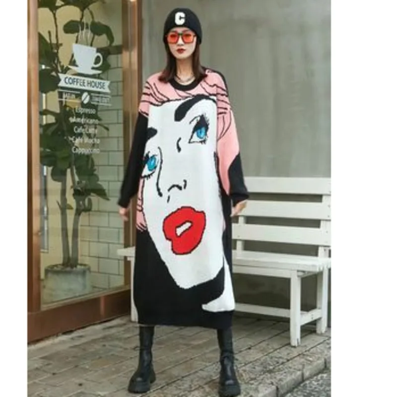 Женское платье-свитер с длинным рукавом средней длины | Женская одежда