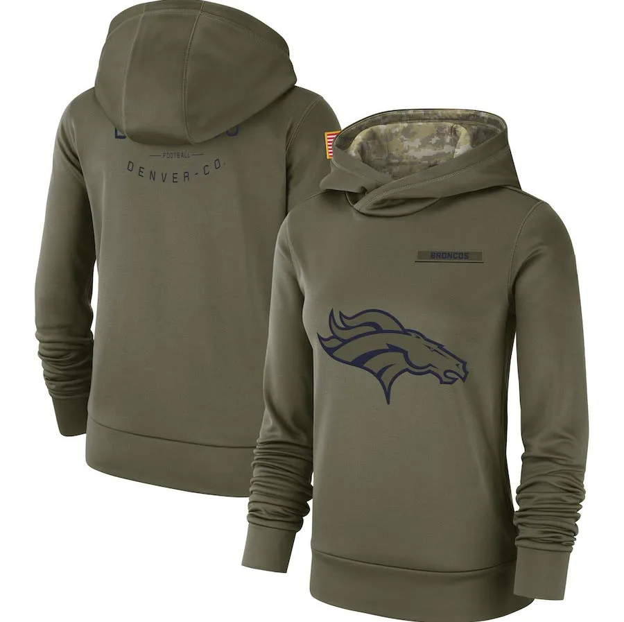 

Denver Women's Salute to Service Broncos Team Logo Performance Pullover Olive Hoodie
