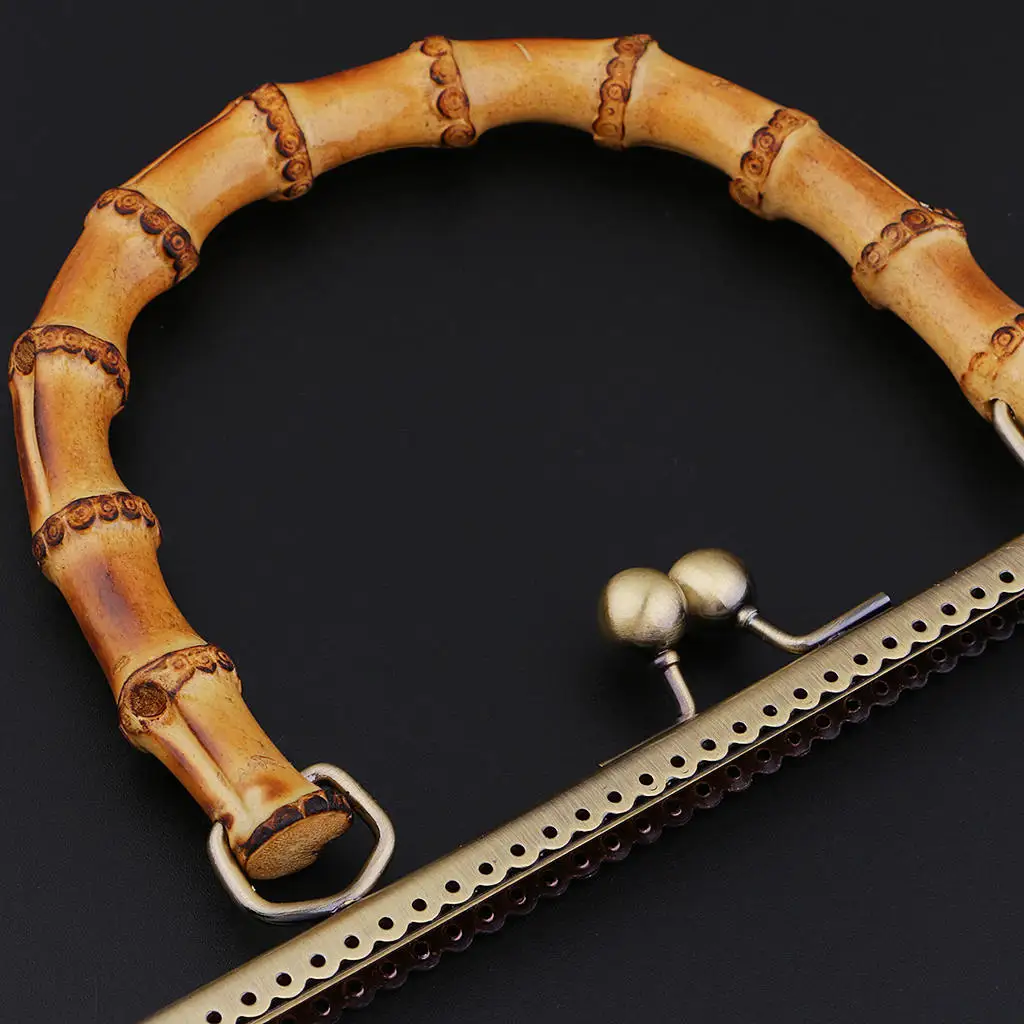 

2x Metal Frame Kiss Clasp with Bamboo Handle DIY Handbag Purse Accessory