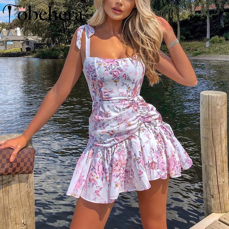 Glamaker сексуальное короткое платье с цветочным принтом женское мини летнее