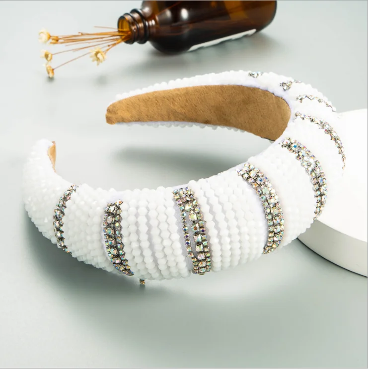 

2021 new hand-sewn crystal hairbands widened and thickened sponge headbands