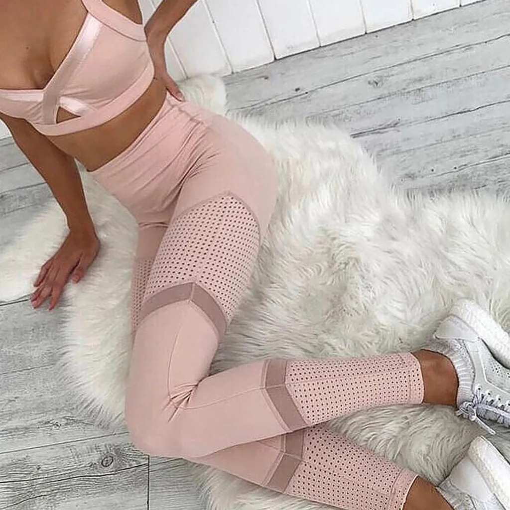 

Pink Pants High Waist Women Leggings Heart Workout Mesh Leather Leggins Push Up Pants