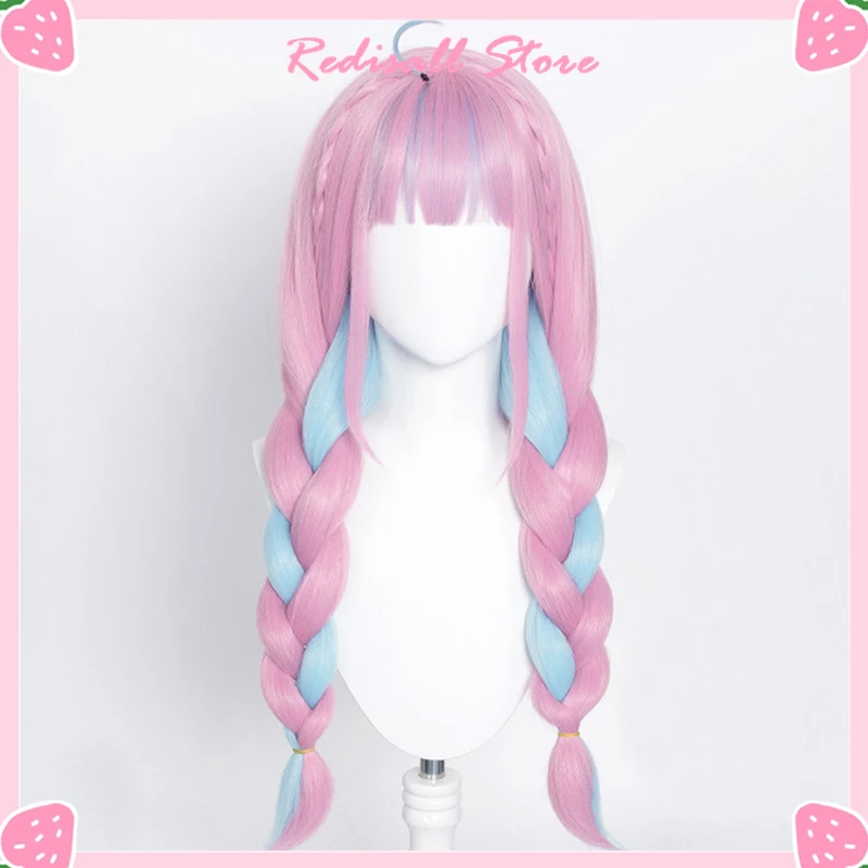 VTuber Minato Aqua парик смешанные синие Розовые косы девушки двойной хвост Youtuber Косплей