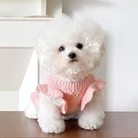 pink dog skirt knitted dress teddy autumn and winter warm clothes bichon hiromi fashion plaid skirt puppy soft pullover