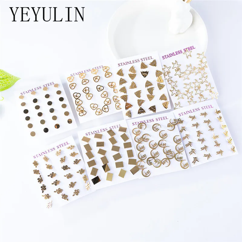 Серьги-гвоздики в виде бабочки 12 пар/компл. ювелирные украшения из нержавеющей