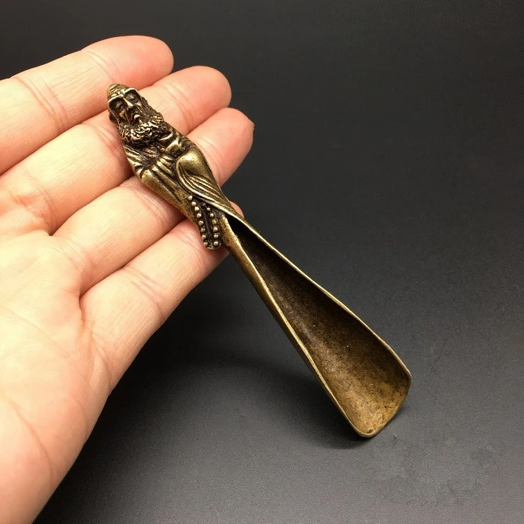 Коллекционная китайская латунная резьба по Дамо чайной ложке лопата кофейная