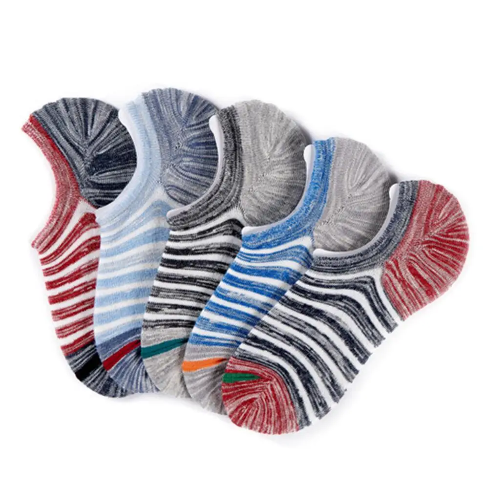

5Pcs Men Summer Stripes Cotton Breathable Anti Slip Low Cut Invisible Boat Socks