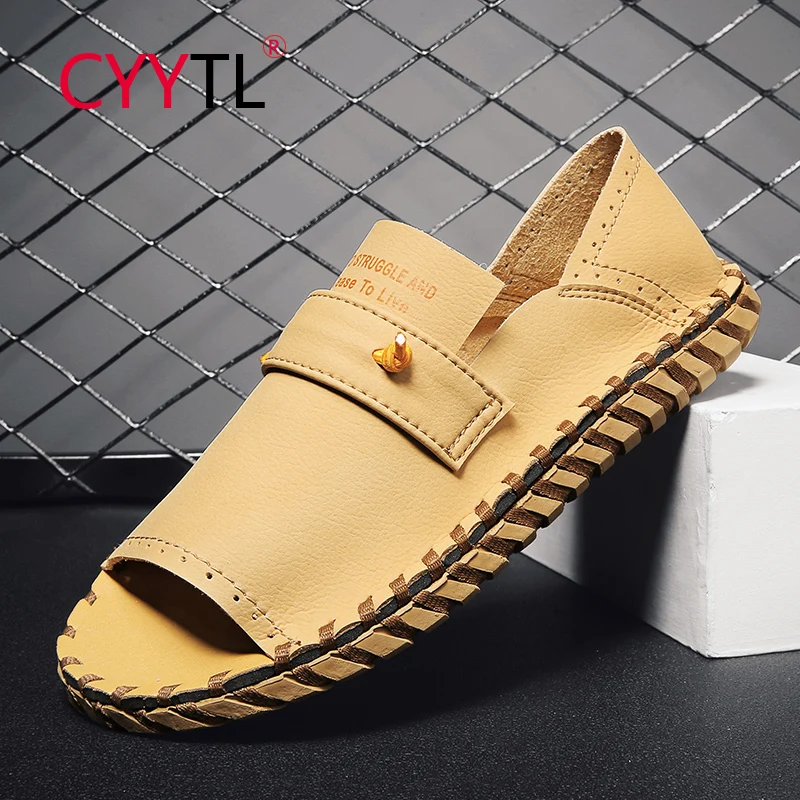 

CYYTL New Men Fashion Sandals Summer Open Toe Casual Breathable Outdoor Leather Flats Beach Soft Shoes Zapatillas De Casa