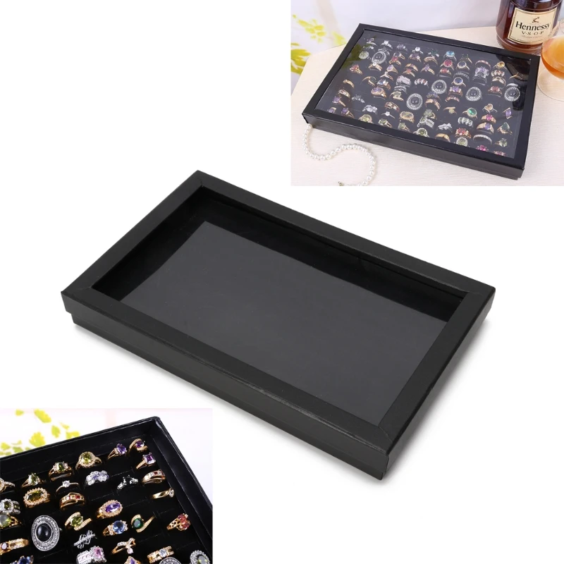 

Ring Display Case Organizer Jewelry Storage Tray 100pcs Rings Holder with Lid X7JB