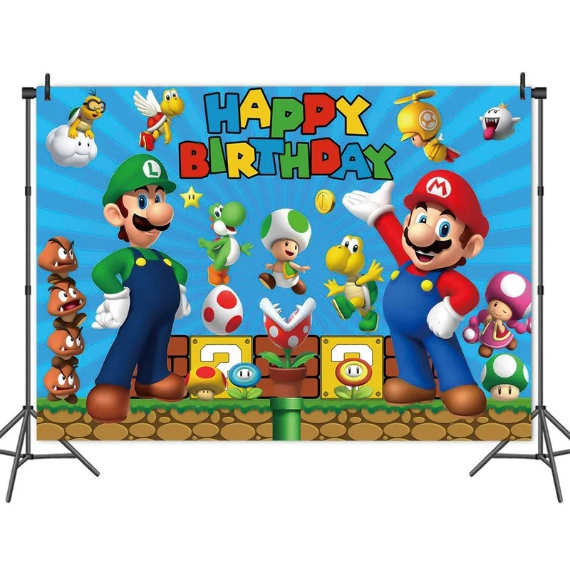 Fondo de tela de Super Mario para fiesta de cumplea&ntilde;os, suministros de decoraci&oacute;n de mu&ntilde;ecos de Anime, regalos para ni&ntilde;os, nuevo y Original-0