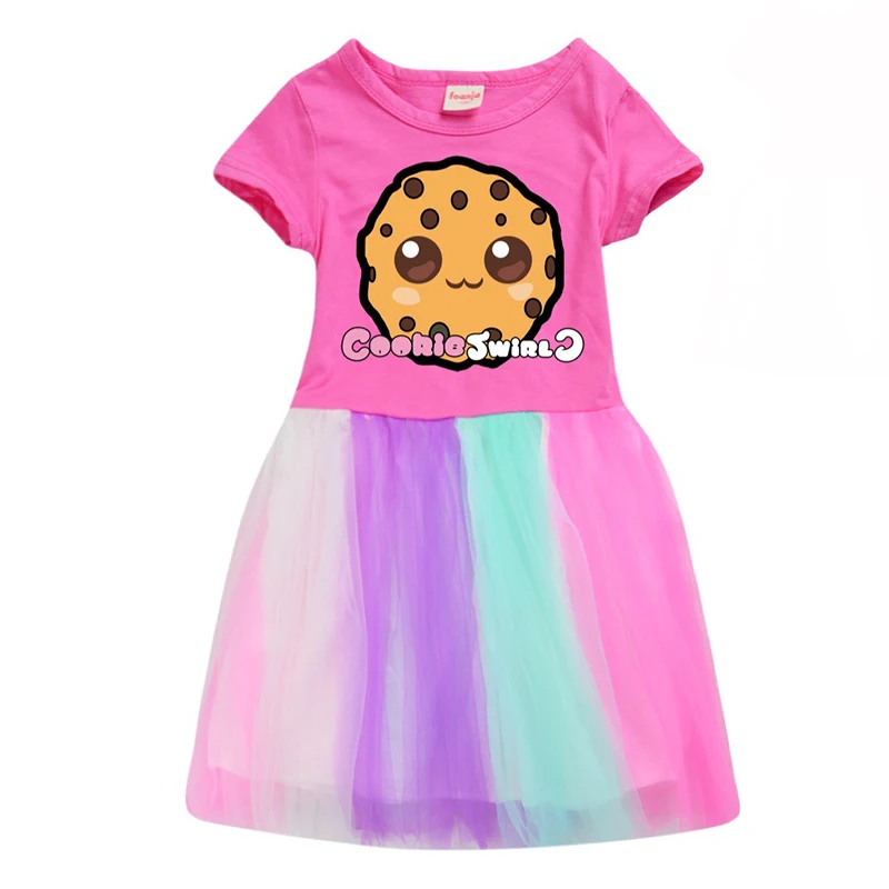 

Печенья вихревой одежда с кружевами для девочек платье с радугой; Комплекты с принтом в виде героев мультфильмов иностранных Tide детская оде...