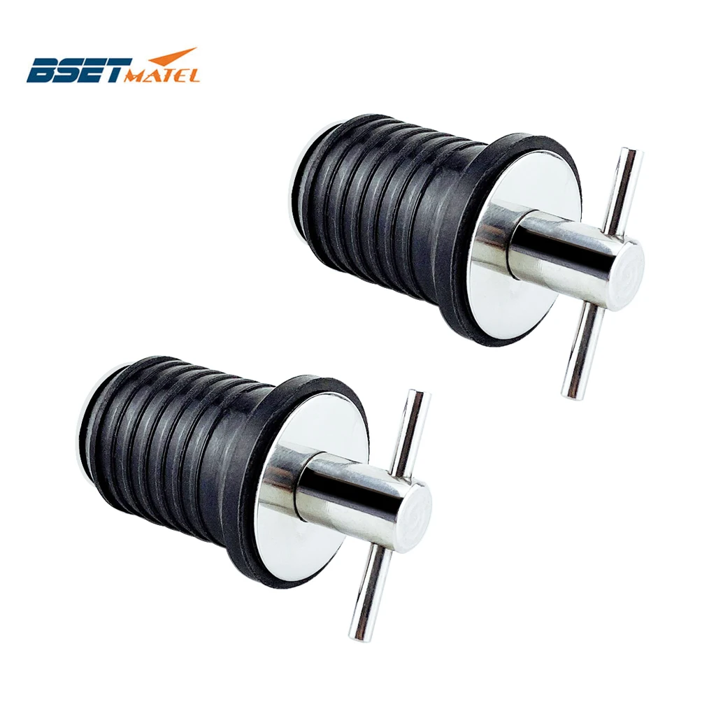 

2X Stainless steel 304 Handle Rubber Drain Plug T-Handle TWIST-IN Hull Livewell bilge transom seawall marine boat accessories