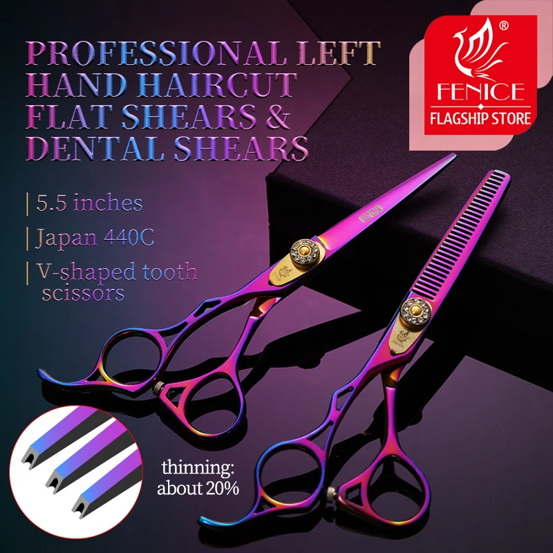 Fenice Professional Left Handed 5.5 inch Hair Scissors Set Hair Cutting &Thinning Scissors Hairdressing Shears Set