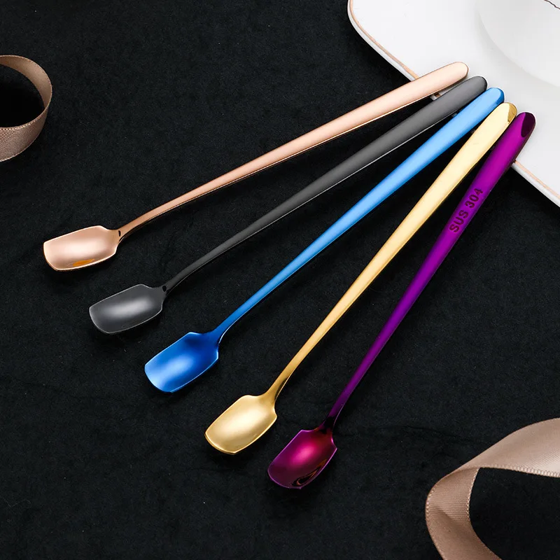 

Long-Handled ice Tea Spoon, Cocktail stir Spoons, Stainless Steel Coffee Spoons, ice Cream Scoop Ideal for Household Pack of 5