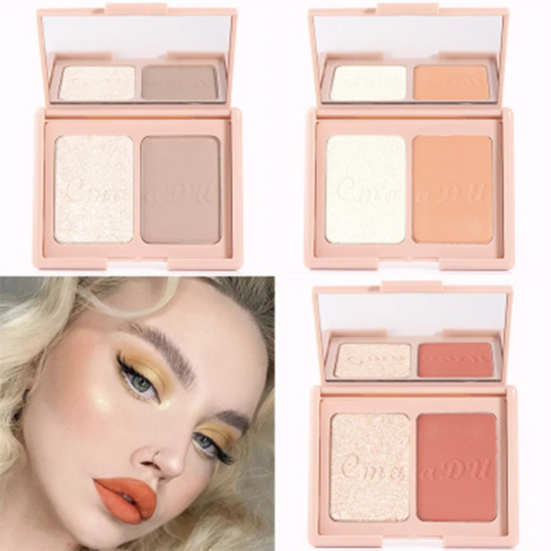 

Cmaadu 2 Color Blush Highlighter Powder High-Gloss Repair Volume Powder Eye Shadow Cosmetic Maquillage for Beginners