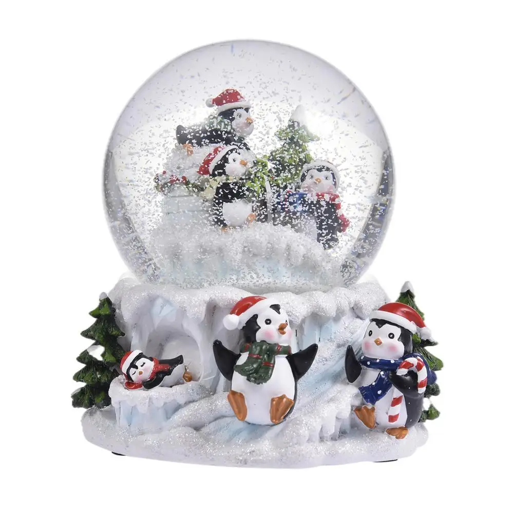 

New Merry Christmas Music Box Crystal Penguin Ball Christmas Gift Winter Happy 2021 New Year Party Home Decoration