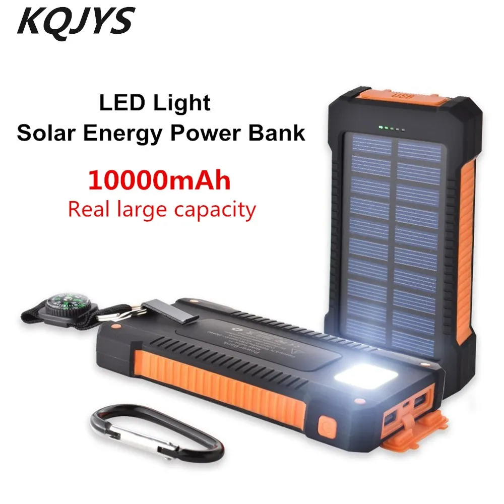 Power Bank водонепроницаемый 10000mAh Солнечное зарядное устройство USB порта Внешнее для
