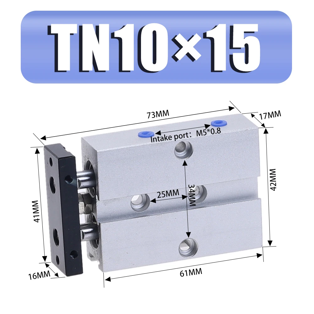 TN10x15 Двойной стержень пневматический цилиндр TN 10 мм Диаметр 10/15/20/25/30/35/40/50/60/70/80/90/100/125/150 мм ход воздуха цилиндр Алюминий из алюминиевого сплава - Цвет: TN10x15
