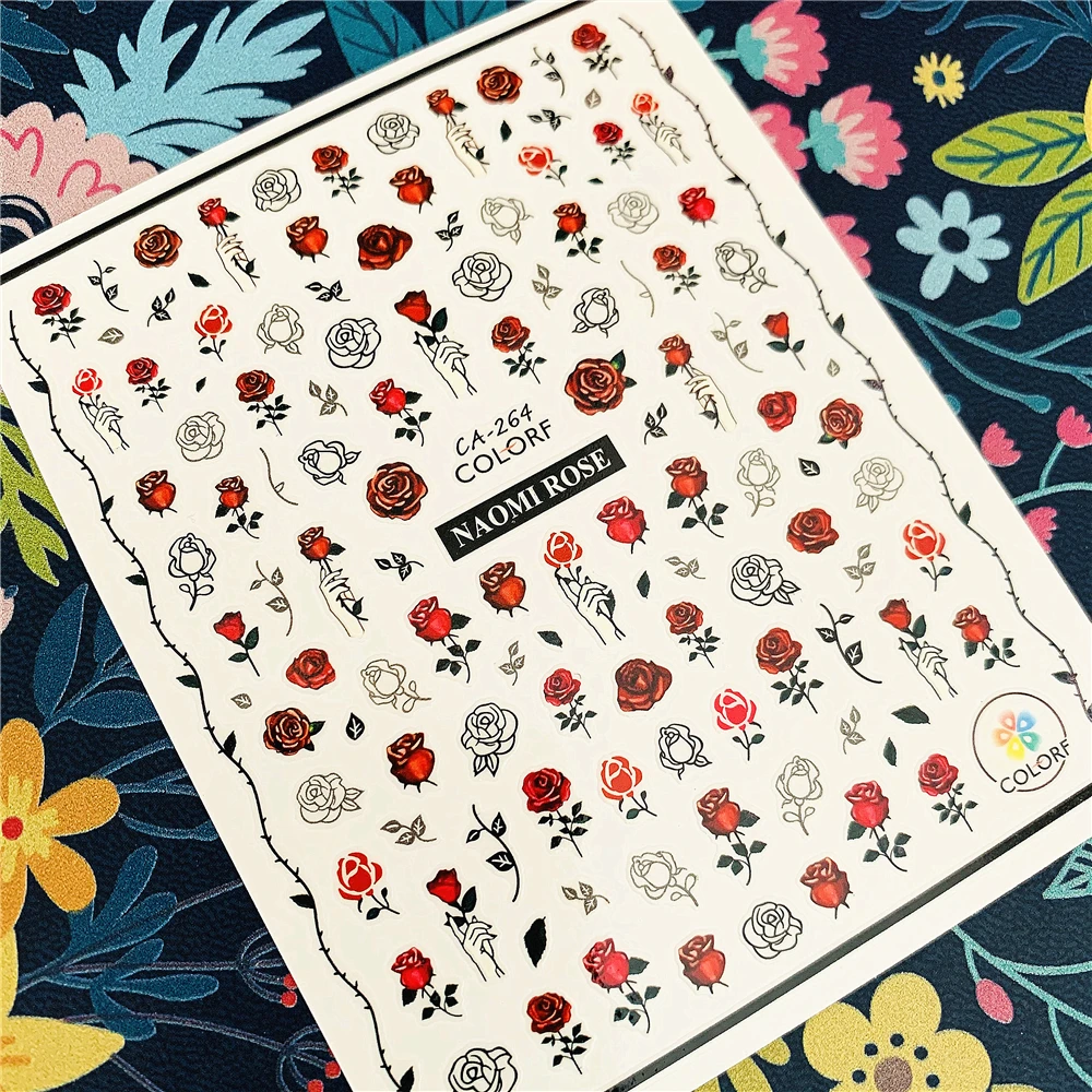 

Newest CA sereis CA-264 rose flower 3d nail art sticker nail decal stamping export japan designs rhinestones decorations
