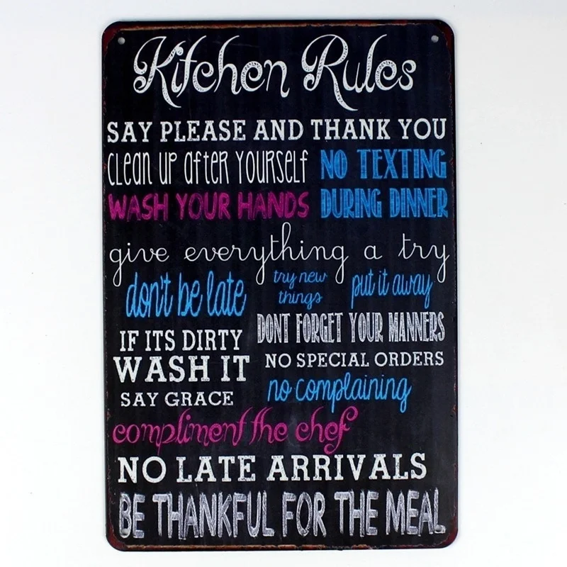 

kitchen rules metal Tin Sign 20*30 cm sticker Decor Bar Pub Home Vintage Retro Poster comic sticker