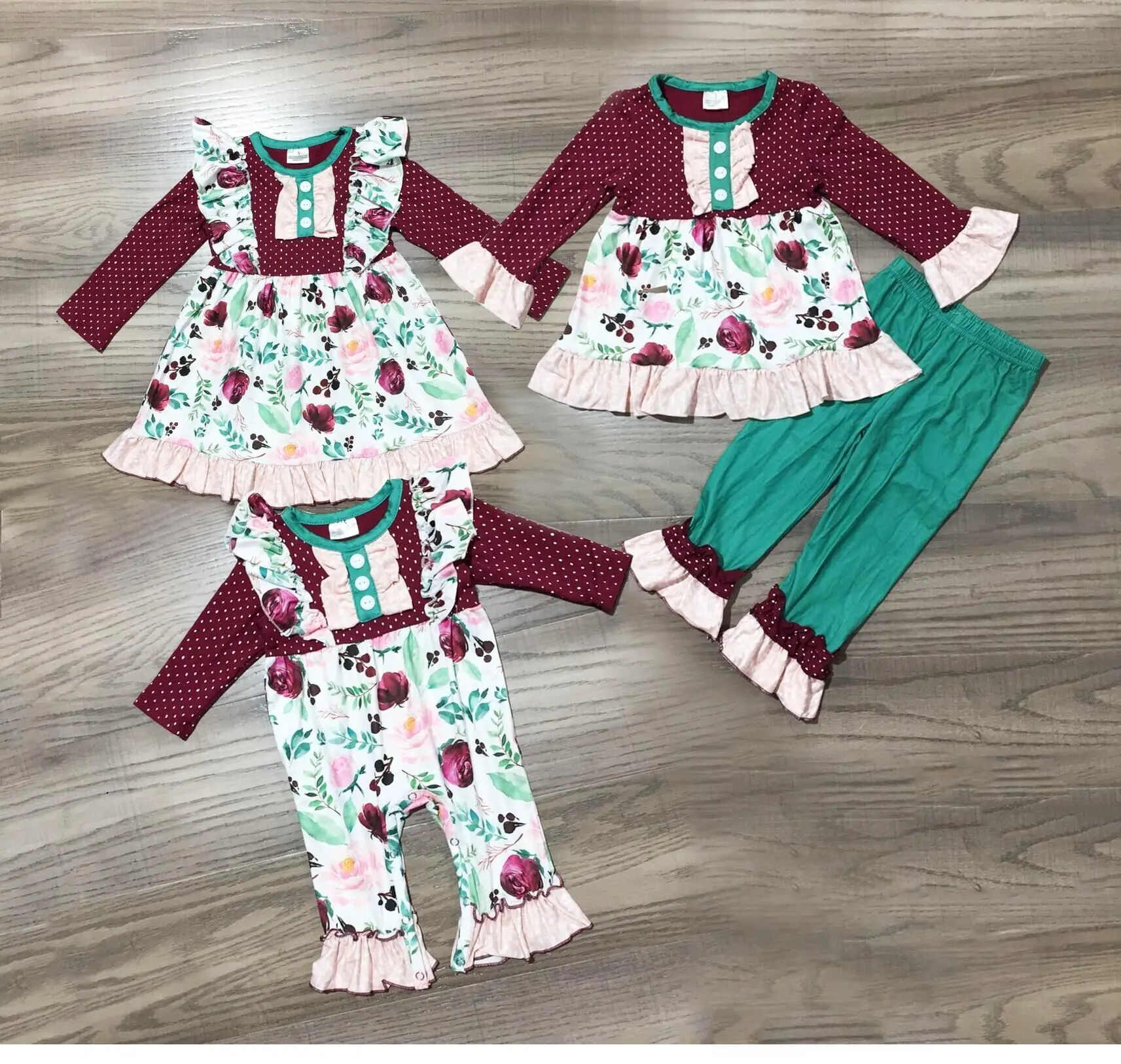

Girlymax Baby Girls Wine Plum Floral Polka Dot Romper Toddler Pants Set Dress Boutique Cotton Ruffles Family Look Kids Clothing