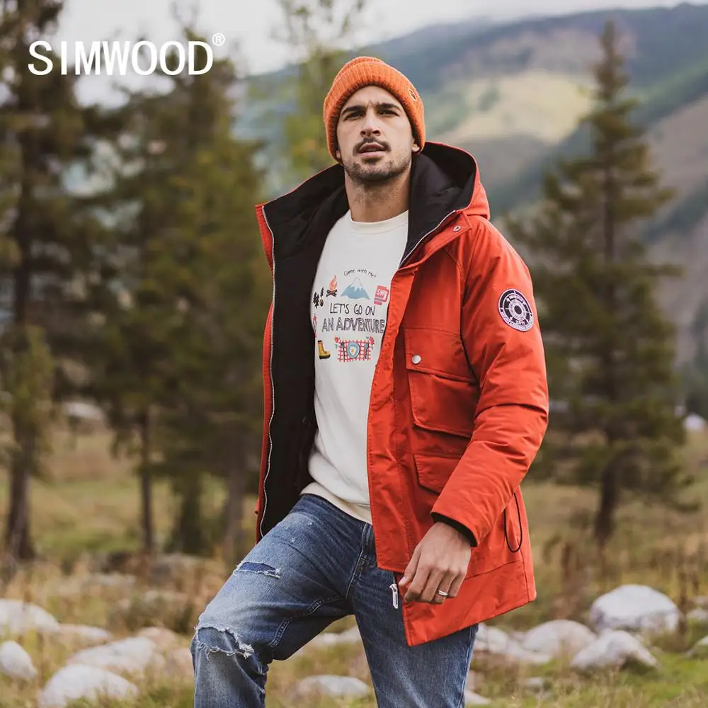 SIMWOOD Зимние новые 90% белые пуховые пальто мужские Мульти-карманы с капюшоном теплые куртки высокого качества размера плюс пальто SI980618