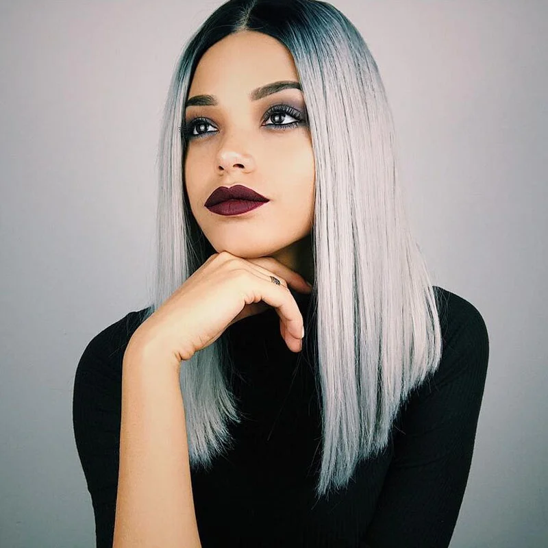 

Парики JUNSI седые с эффектом омбре, короткие прямые термостойкие синтетические волосы для женщин, для косплея или вечерние, с короткими волос...