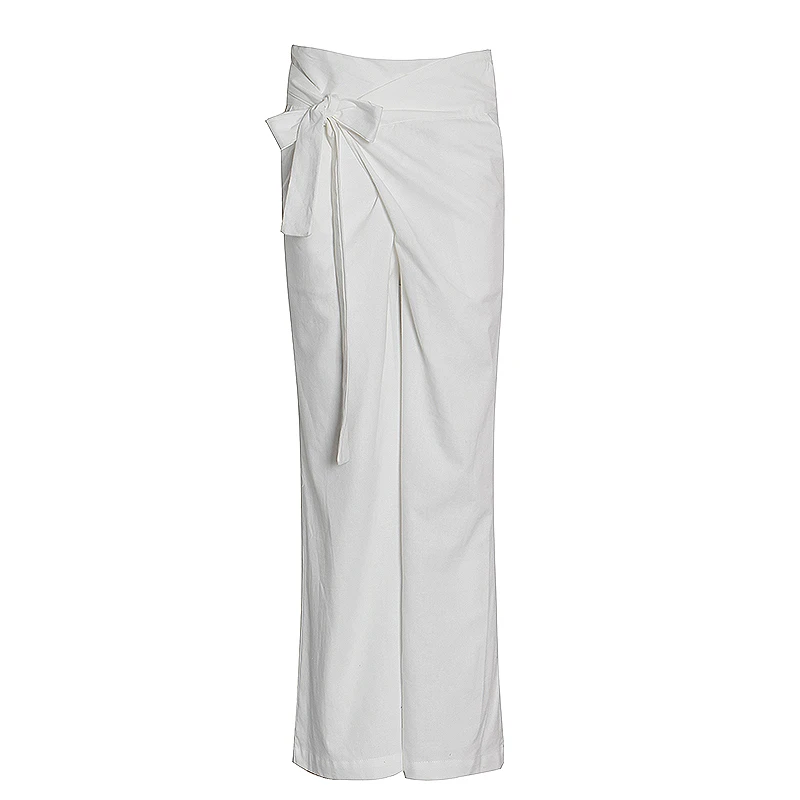 

SISPELL Lace Up Bowknot Women's Straight Wide Leg Trousers High Waist Ruched For Female Loose Casual Pants 2020 Fashion Autumn