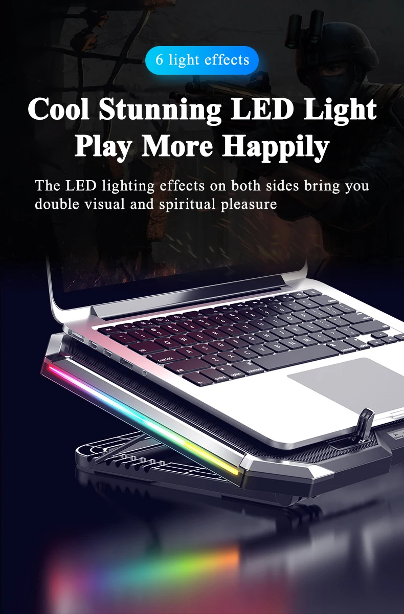 Охлаждающий вентилятор для игрового ноутбука с USB портом 18 дюймов 6 вентиляторов