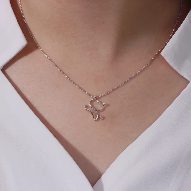 

Cute Platinum White True Solid Gold Cat Pendant Necklace Fine PT950 Charm Clavicle for Women Lady Girl Daily Office Jewelry Gift