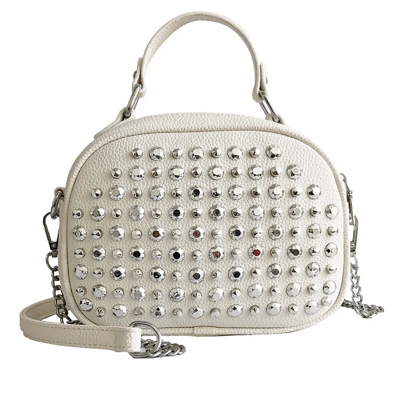 

2020 New Shoulder Bag Solid Color Rhinestone Shining Fashion Versatile Simple Chain Portable Women's Retro Rivet Crossbody Bag
