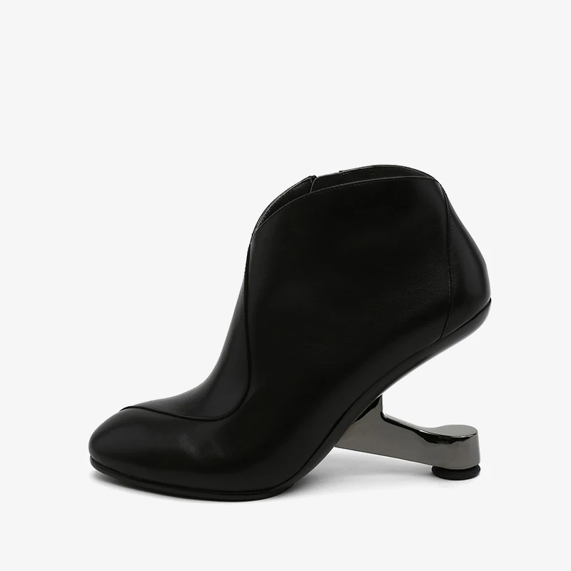 Женские осенние ботильоны на необычном каблуке 8 см женские туфли-лодочки