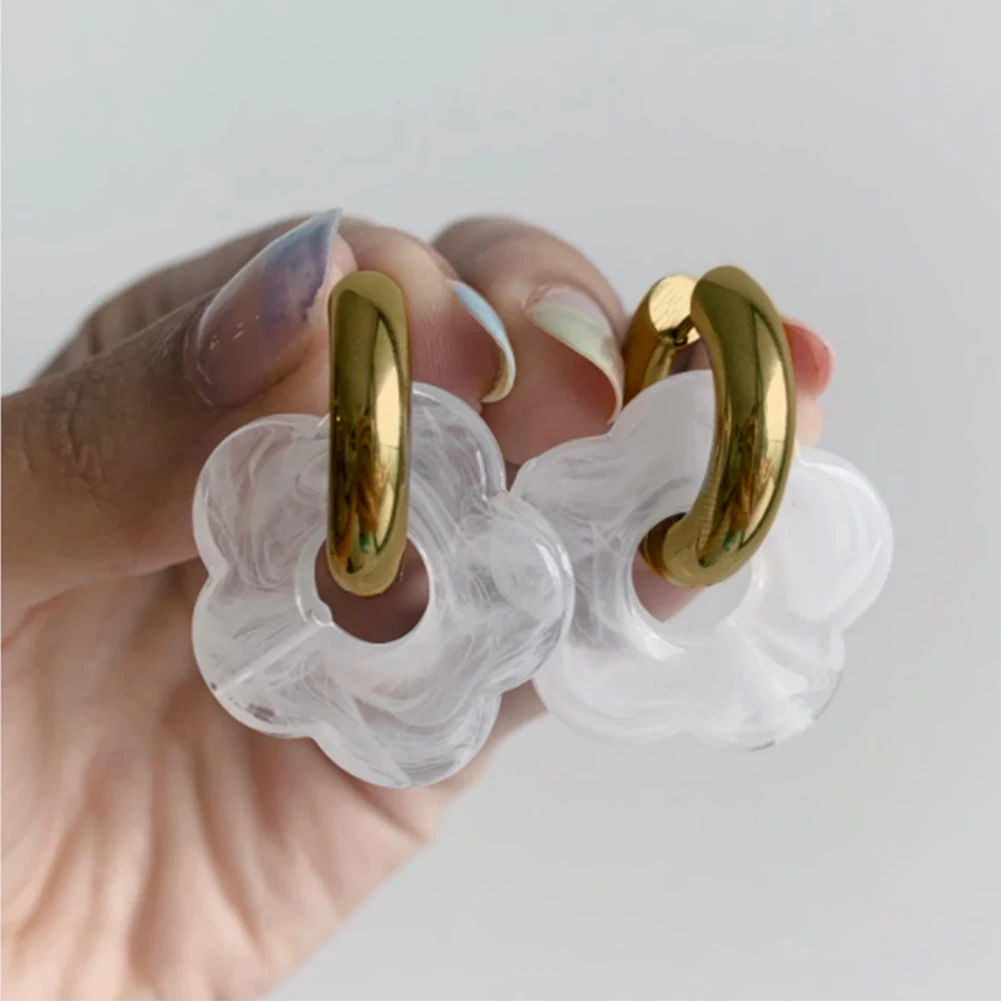 

Красочные прозрачные акриловые висячие серьги в форме цветка для женщин из нержавеющей стали круглые серьги-висюльки Простые Модные Ювели...