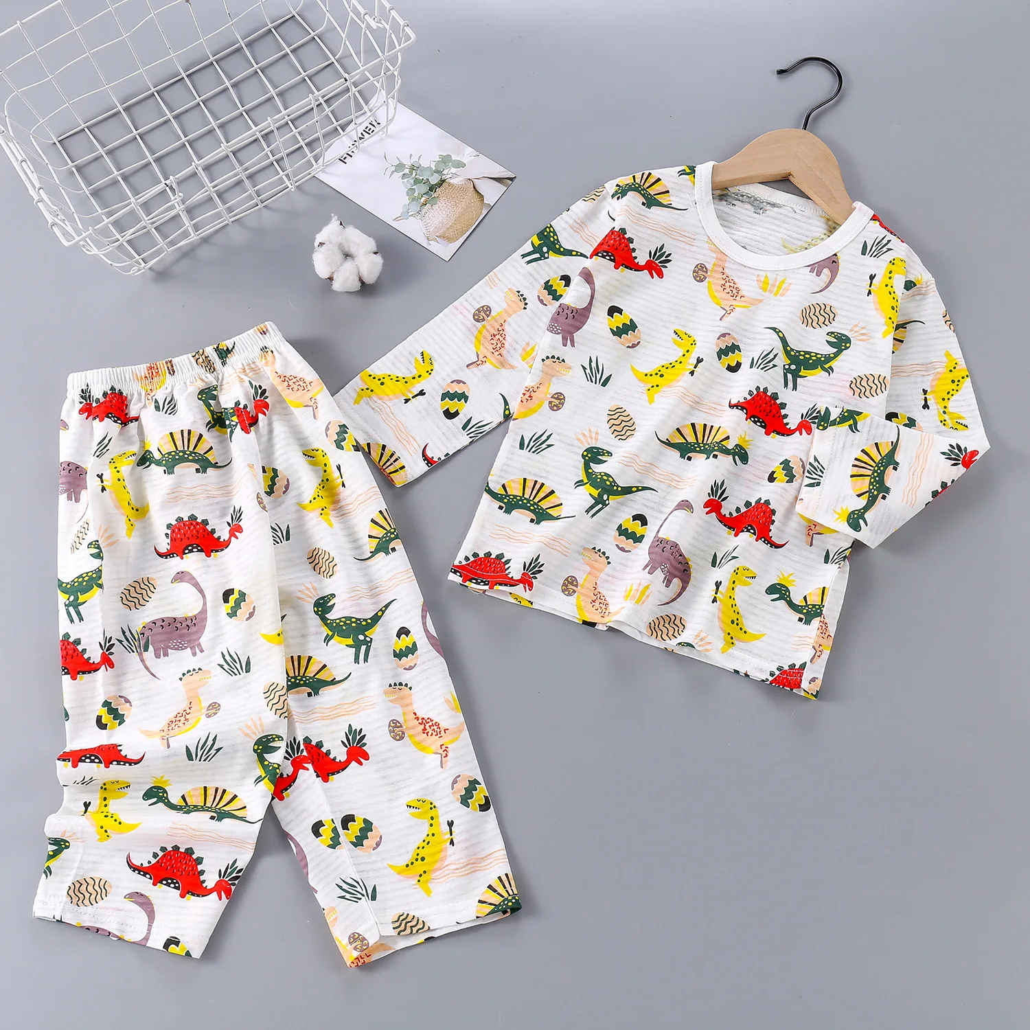 Осенние пижамные комплекты для детей Топ с длинным/коротким рукавом и мультяшным