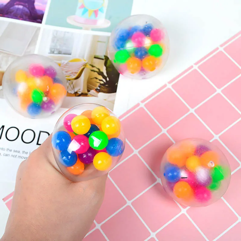 

Colorful Stress Balls TPR Funny Squishy Ball Squeezing Toy 6CM Home Office Gift Stress Relief Multi-color Beads Ball