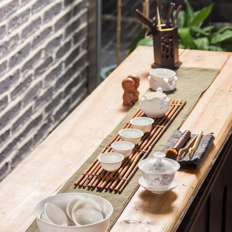 

Jusen 140ML-150ML Tea Tureen Hand Painted Blue & White Porcelain Gaiwan Chinese Tea Bowl Set Covered Bowl With Lid Cup