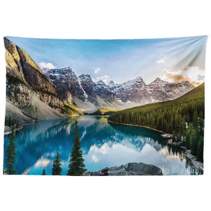 

Landscape Of Moraine Lake And Mountain At Sunset Pine Tree Natural Beauty Wall Hanging By Ho Me Lili Tapestry For Room Dorm